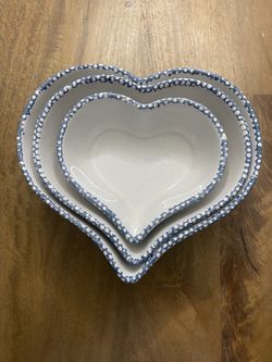 Set Of 3 Jay Import Blue Hearts Heart Shaped Nesting Bowls Blue White- Corelle Blue Hearts