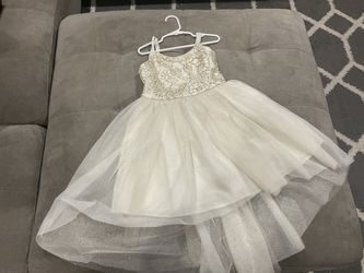 Girls White Gold Lace Tulle Dress