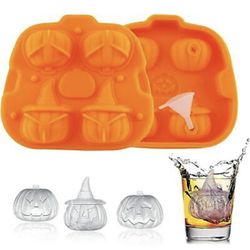 4 Holes Silicone 3D Pumpkin Ice Cube Trays Chocolate Candy Jelly Soap Molds 2pcs ( X002KO7PMV)