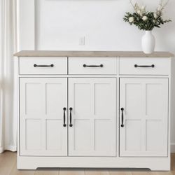 Assembled New Sideboard Buffet Cabinet White Field Door Panel Kitchen Side Board Cabinet with Storage 