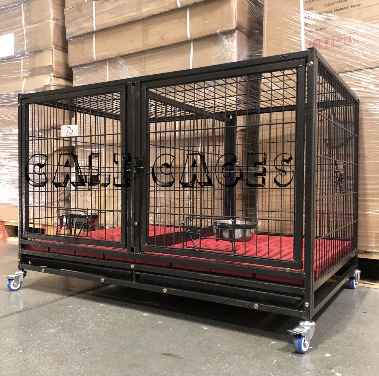 Dog Pet Cage Kennel Size 43” With Divider Trays Feeding Bowls And