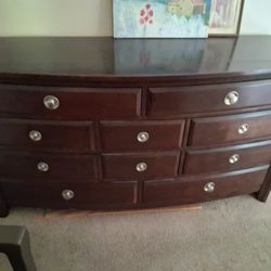 Wood Dresser, Nightstands And Mirror 