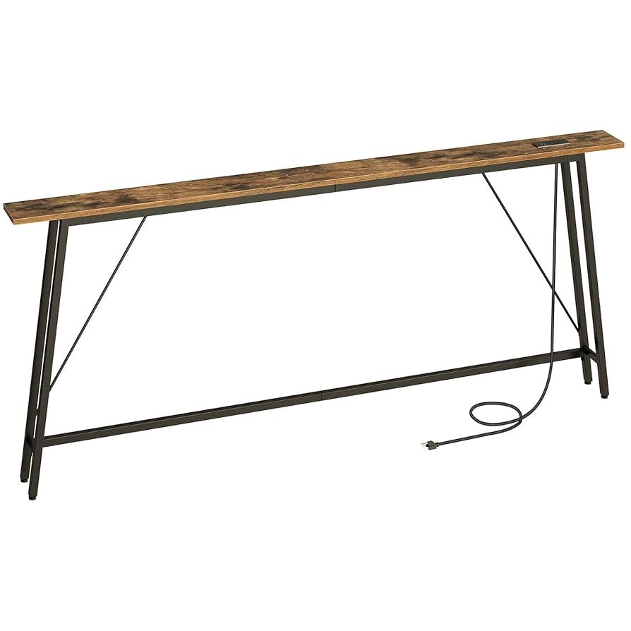 78.7" Skinny Console Table with Power Outlets, 5.9" Sofa Tables Narrow Long, Industrial Behind Couch Table, for Hallway, Entryway, Living Room, Rustic