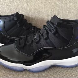 Jordan 11 Retro Spacr Jam, Black and White with Icy Blue Sole