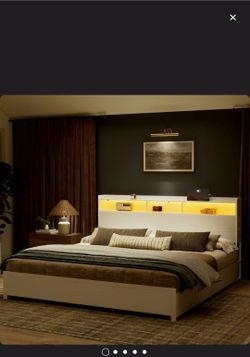 Platform Bed Frame with LED Headboard Storage