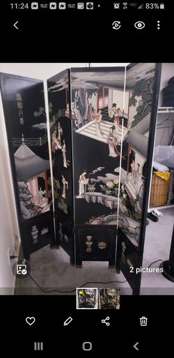 Heavy Wooden Carved 4 Panel Screen