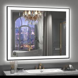 40"x36" LED Bathroom Mirror, Dimmable Framed Vanity Mirror With Lights