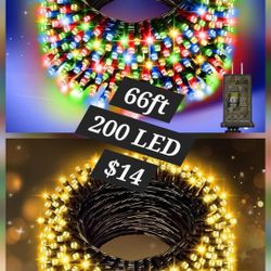 66Ft 200 LED RBG Or Warm White Color Christmas String Lights, Multicolor Fairy Lights, 8 Modes Plug in Christmas Tree Lights for Indoor Outdoor