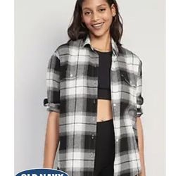 Long Sleeve Black And White Plaid Flannel Boyfriend Tunic Shirt for Women