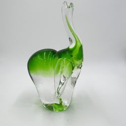 FIFTH AVENUE CRYSTAL ART GLASS / PAPERWEIGHT - LARGE GREEN ELEPHANT