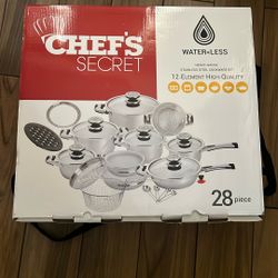Chef's Secret 28-piece stainless steel cookware set.  