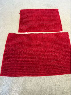 2 Piece Set Red Soft Cozy Plush Chenille Bath Mat Bathroom Rug - 24" x 16"/32" x 20" - Red