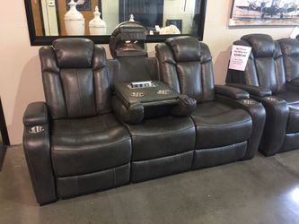 Gray Charcoal 2PC Power Reclining Sofa and Loveseat Set