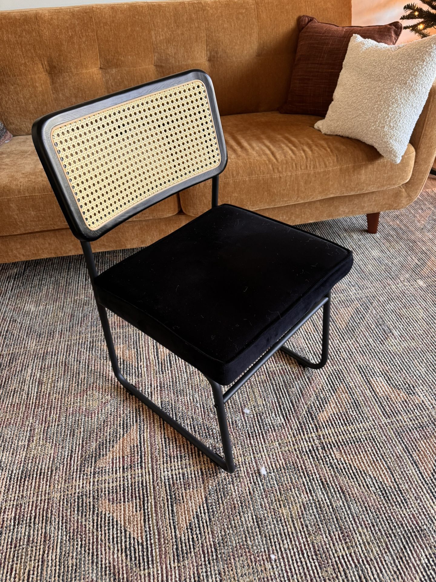 Side Chair Cane Rattan Back Steel Frame