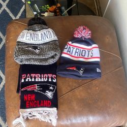 Two Beanies And A Scarf New England Patriots