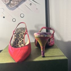 Dolce & Gabbana Heels 🥰 Pink Red Slingbacks | Leopard Lining | Authentic Italian Luxury | Size 7 | Timeless Classy Style