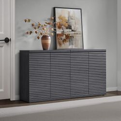 Set of 2，Buffet Cabinet with Storage Sideboard Cabinet with Doors & Shelves,Accent Sideboard Modern Credenza Fluted Storage Cabinet Mid Century Media
