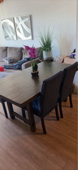 Dark Wood Dining Table with bench
