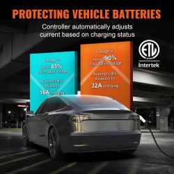 296^Level 2 Portable EV Charger, 32 Amp 240V, Electric Vehicle Charger with 28 ft Charging Cable NEMA 14-50P Plug, 16/20/24/32A Adjustable Current Plu