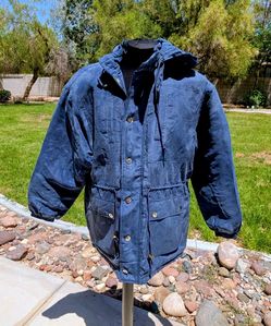 VTG 100% Silk Hooded Parka Oversized Med Zip w/Waist Drawstring Jacket Coat EUC