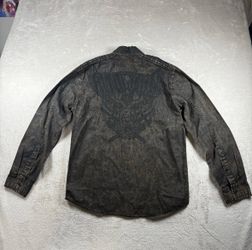 Y2K Affliction Limited Edition Mens M Black Long Sleeve Button Skate Rustic#1519