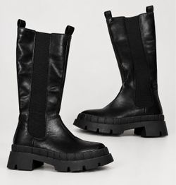 Rave Black Tall Thigh Boots