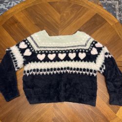 Victoria’s Secret Fuzzy Heart Sweater – Mint & Black – Size Large 