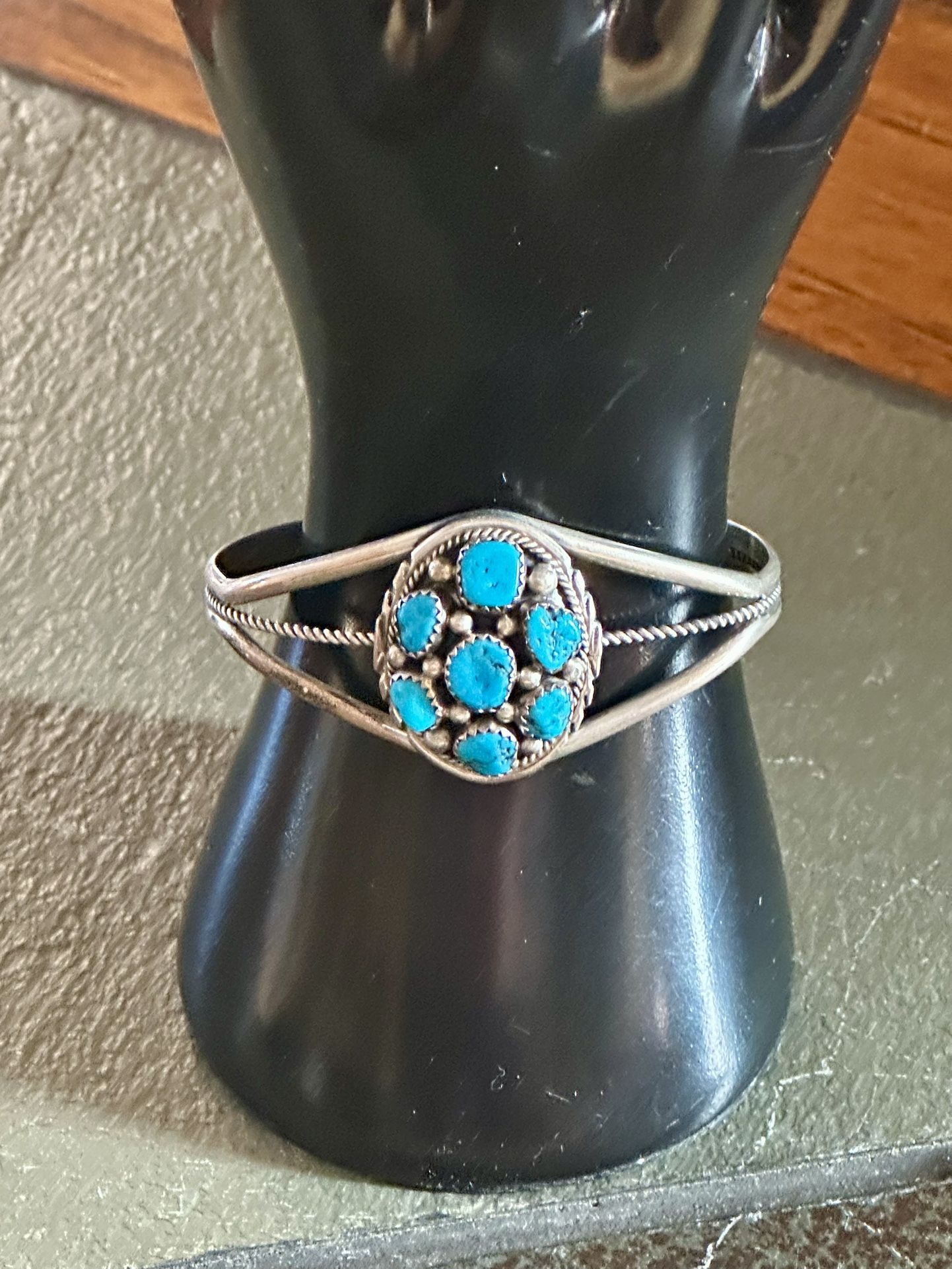 Vintage Navajo Gen. Kingman Sterling Turquoise Cluster Cuff Bracelet 7-1/2” (Not Negotiable)