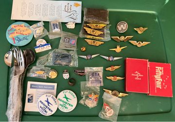 Vintage United Airlines Memorabilia Lot + McDonald’s Promo Toys – Pins, Bags, Cards, Collectibles