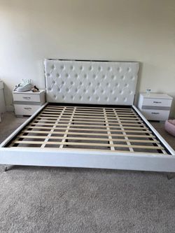 White velvet bed frame