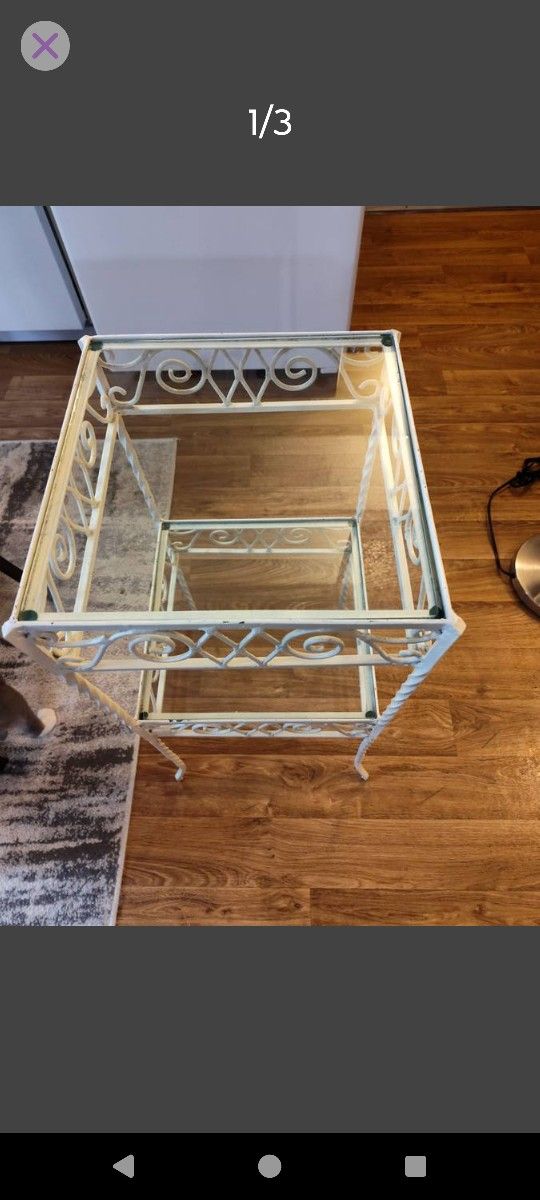 White Metal And Glass Outdoor Side Table --- $20