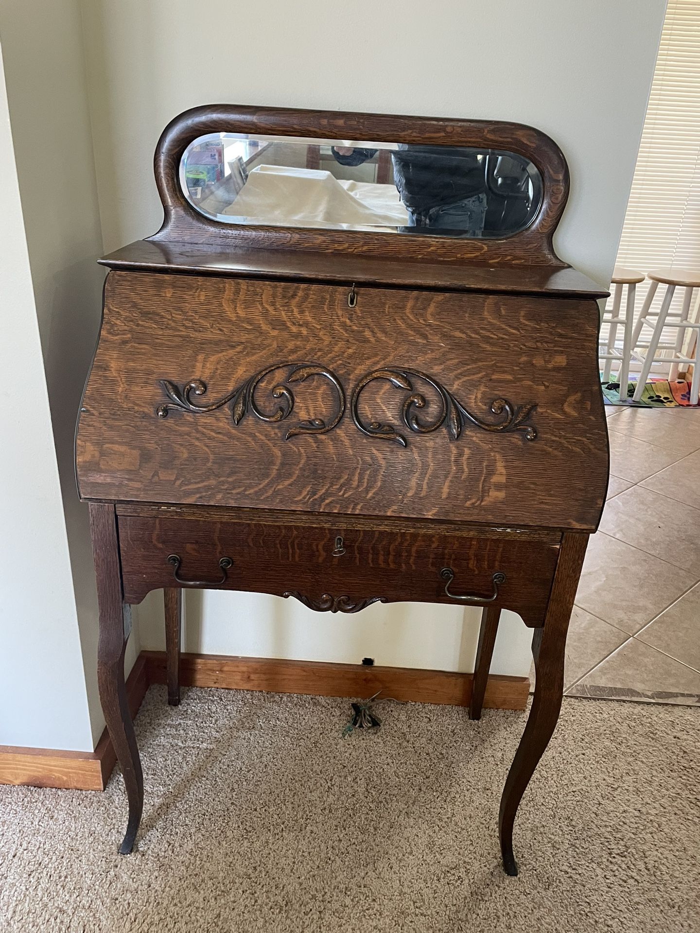 Antique Drop Front Desk With Mirror
