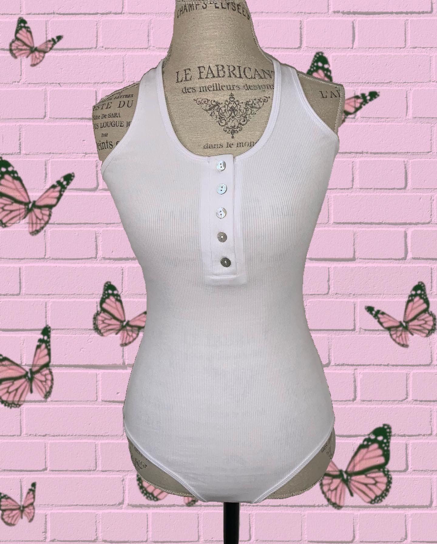 Reoria Ribbed Button Up Bodysuit Cami Tank Top