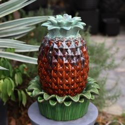 LuxenHome Tabletop Water Fountain, 17 Inch Pineapple Glazed Ceramic Indoor Water Fountains, Brown，F1900-BL
