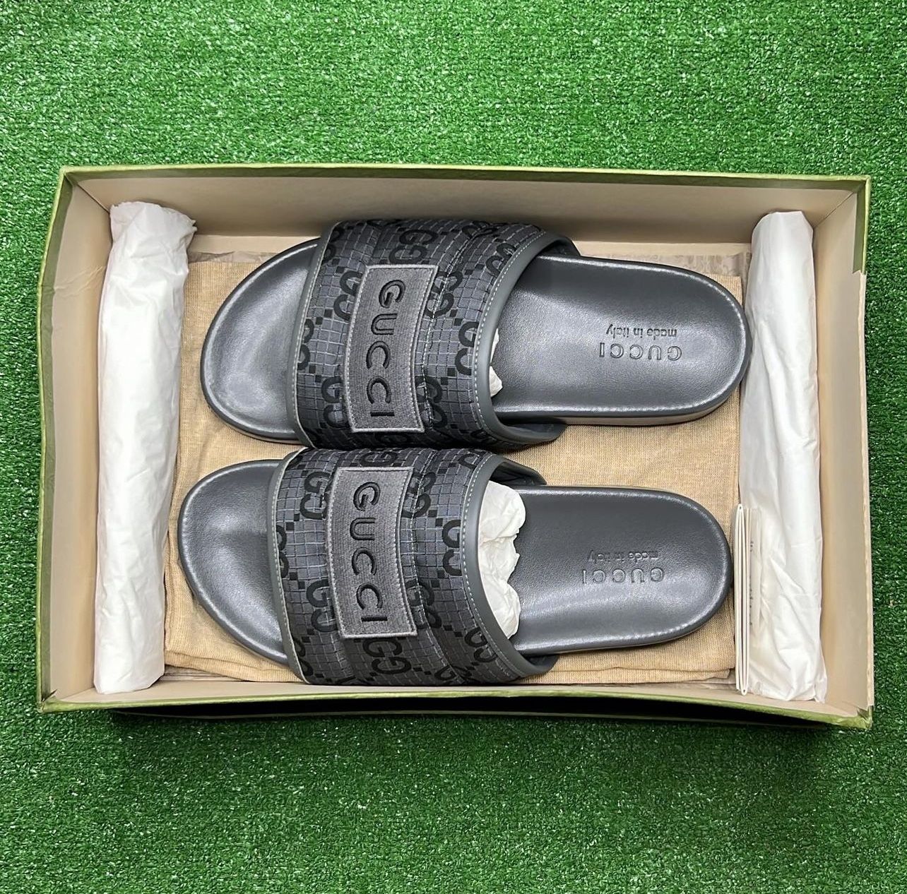 Gucci GG Slide Sandal ,GG Monogram “Grey Black”