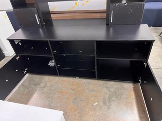 St.Mandyu Modern TV Table Center Media Console with Drawer and Led Lights, High Glossy Entertainment Center, (Black)