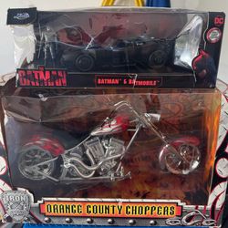 Orange County Choppers Die-Cast Bike + The Batman Batmobile w/ Figure – NEW (Damaged Box)
