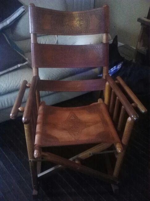 Natural leather and wood rocker from Costa Rica