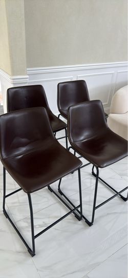 Set of 4 Brown Faux Leather Dining Chairs