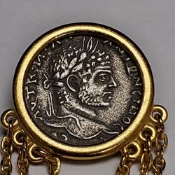 Greek Coin With Three Strands Of Chains Two Tone Brooch Pin Medal