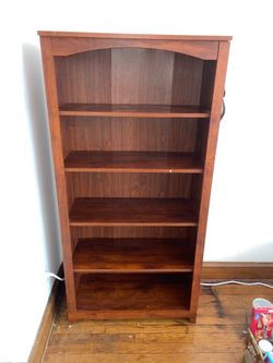 5-Shelf Bookcase - 58.5” Tall - Brown Wood Lock