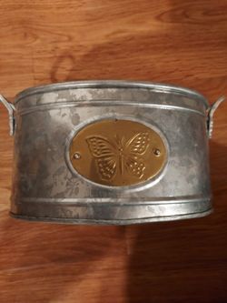 5 Planters Buttlerfly Design-Two Toned Metal Made In India 4" Tall x 7.5" Long Not Including Handles