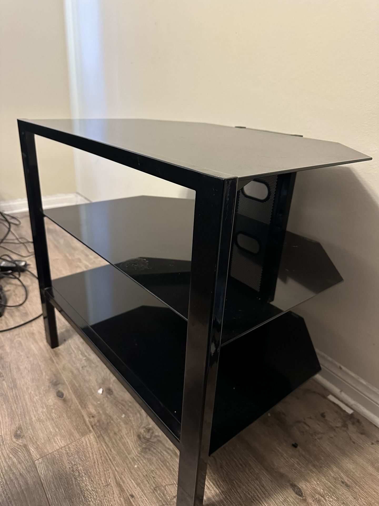 TV Stand With Black Glass Shelves