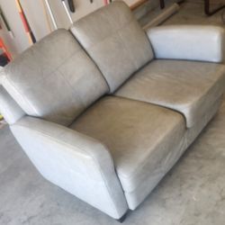 Grey Leather Loveseat 