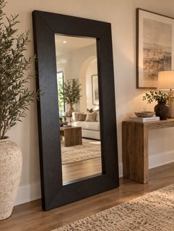Oversized Dark Wood Full-Length Floor Mirror – Modern & Elegant