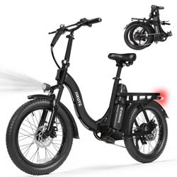 ESKUTE Electric Bike for Adults – 1200W Peak Motor, Folding 20x3 Fat Tire E‑Bike, 48V 13Ah Battery, Step‑Through Cargo Fold Ebike, NFC Unlock, 20+ MPH