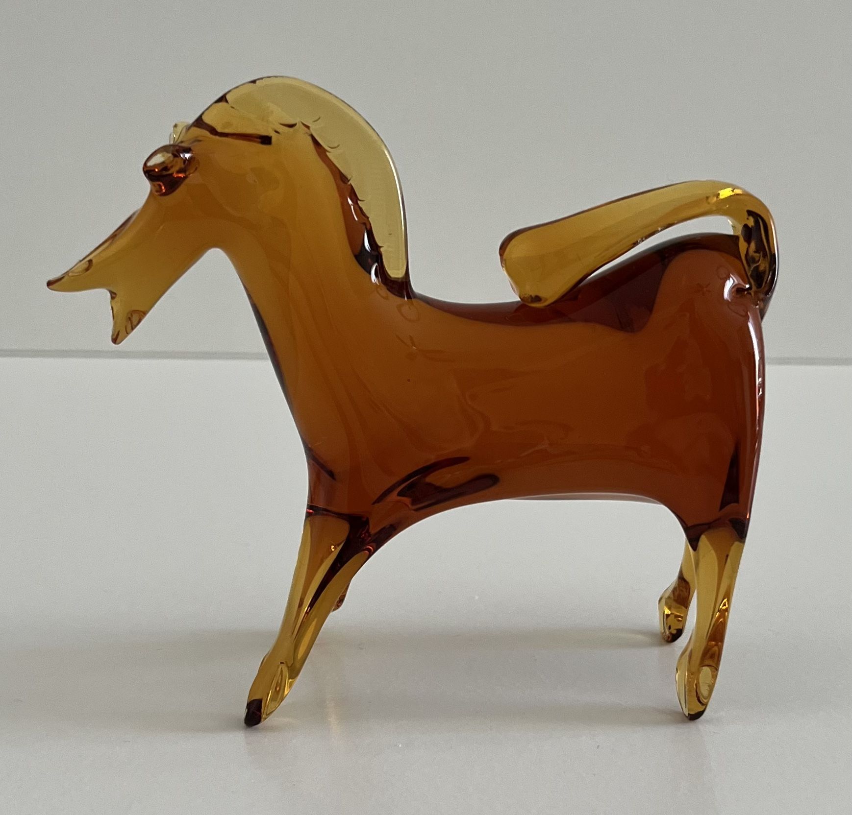 Vintage Rainbow Art Glass Viking Glass Amber Gold Solid Glass Horse Figurine