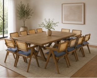 Set of 12 Mid-Century Modern V-Leg Armchair Dining Chair with Cane Back