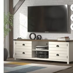 Hillsdale Prestwick 70 inch Wood TV Stand with 2 Doors & Shelves for Tv's up to 78", Ivory/Knotty Oak