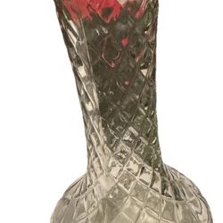 Clear Pressed Glass Decorative Vase with Diamond Pattern and Glossy Finish